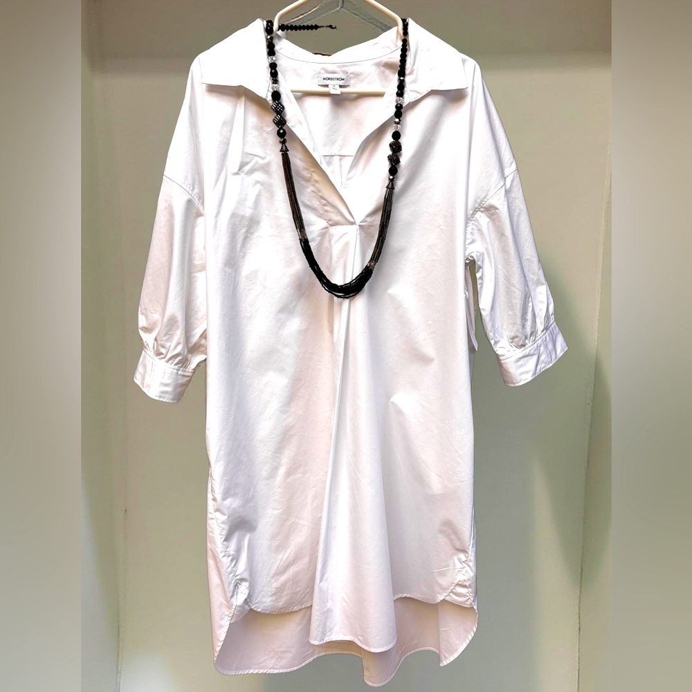 Nordstrom White Cotton Dress 3/4 Sleeves Size 1X NWT